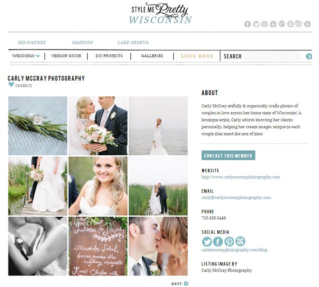 Carly McCray Photography on Style Me Pretty Little Black Book Member , Wisconsin Fine Art Wedding Photographer