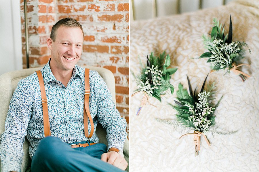 modern greenhouse wedding photos, carly mccray photography, lake geneva wedding photographer, madison wedding photographers, modern greenery wedding, modern wisconsin greenhouse wedding, modern greenery wedding, sleek wedding dress, greenery boutonnieres, black taper candles, green florals, modern greens